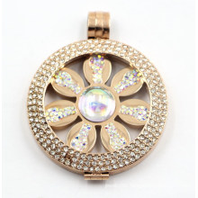 Latest Design IP Rose Stainless Steel Locket Pendant with Flower Coin Inside